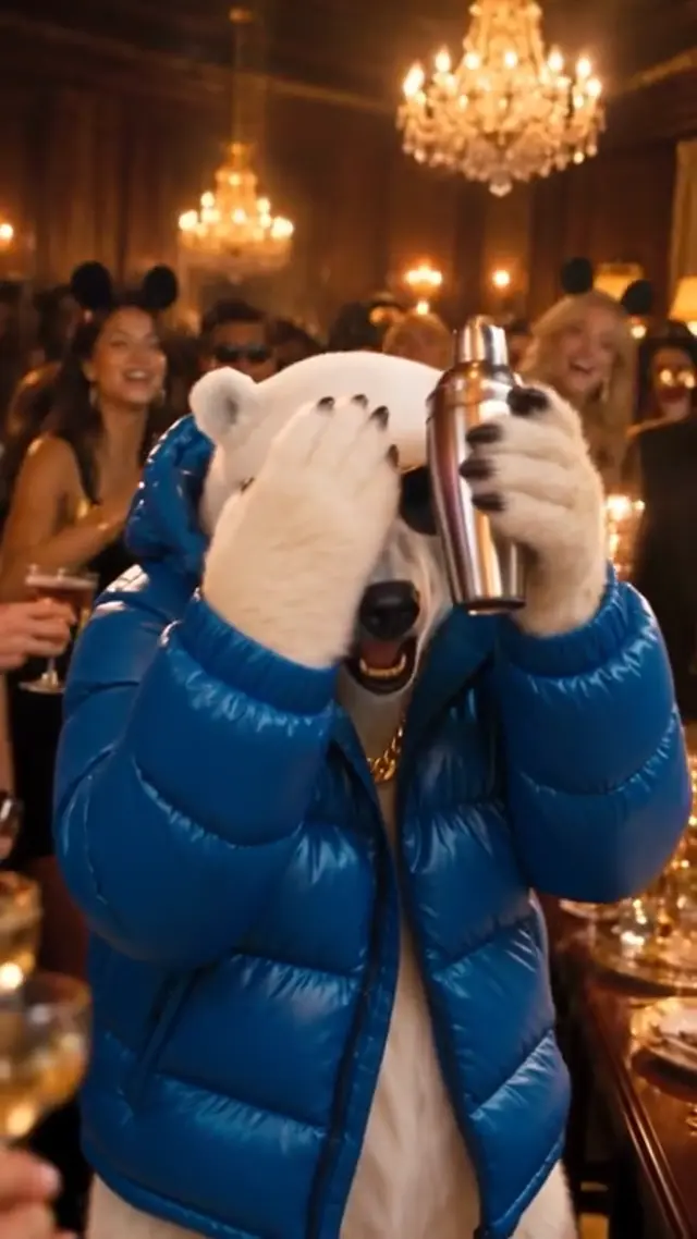 Polar bear shading its eyes for the final party gesture