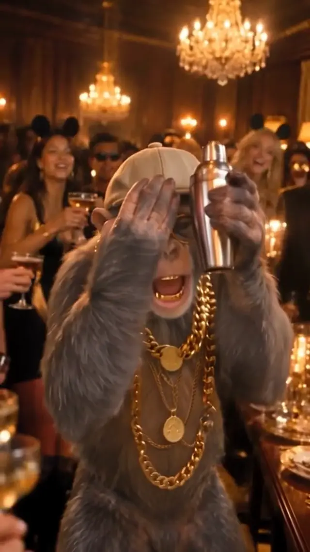 Monkey performer scanning the party for the final gesture